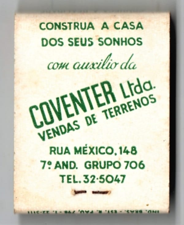 | Casa do Colecionador Caixa De Fosforos - Coventer Ltda Vendas de Terrenos - Bairro Alegre - Anos 50