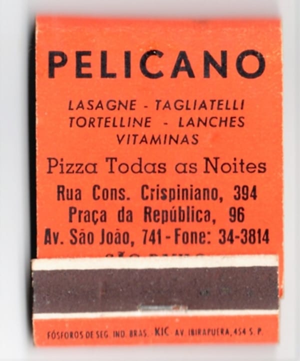 | Casa do Colecionador Caixa De Fosforos - Pelicano Pizza Todas as Noites - São Paulo ( SP ) - Anos 50