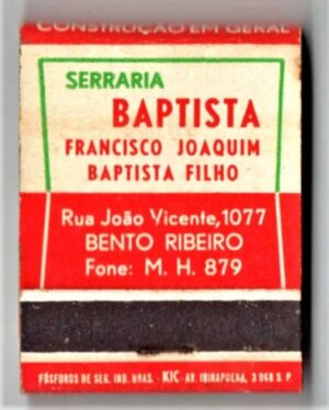Caixa De Fosforos - Serraria Francisco Joaquim Baptista Neto - Bento Ribeiro ( RJ ) - Anos 50