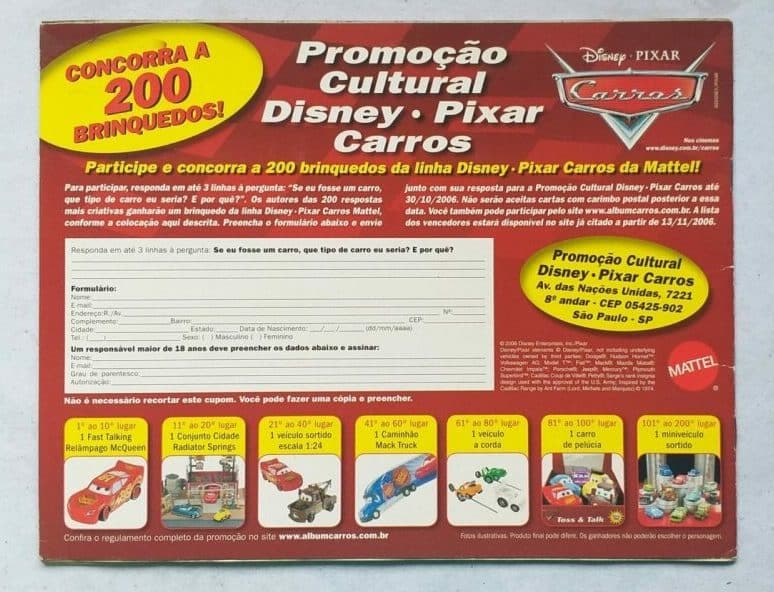 | Casa do Colecionador Álbum de Figurinhas - Carros - Disney - Pixar (Incompleto com 99 fig coladas) 2006