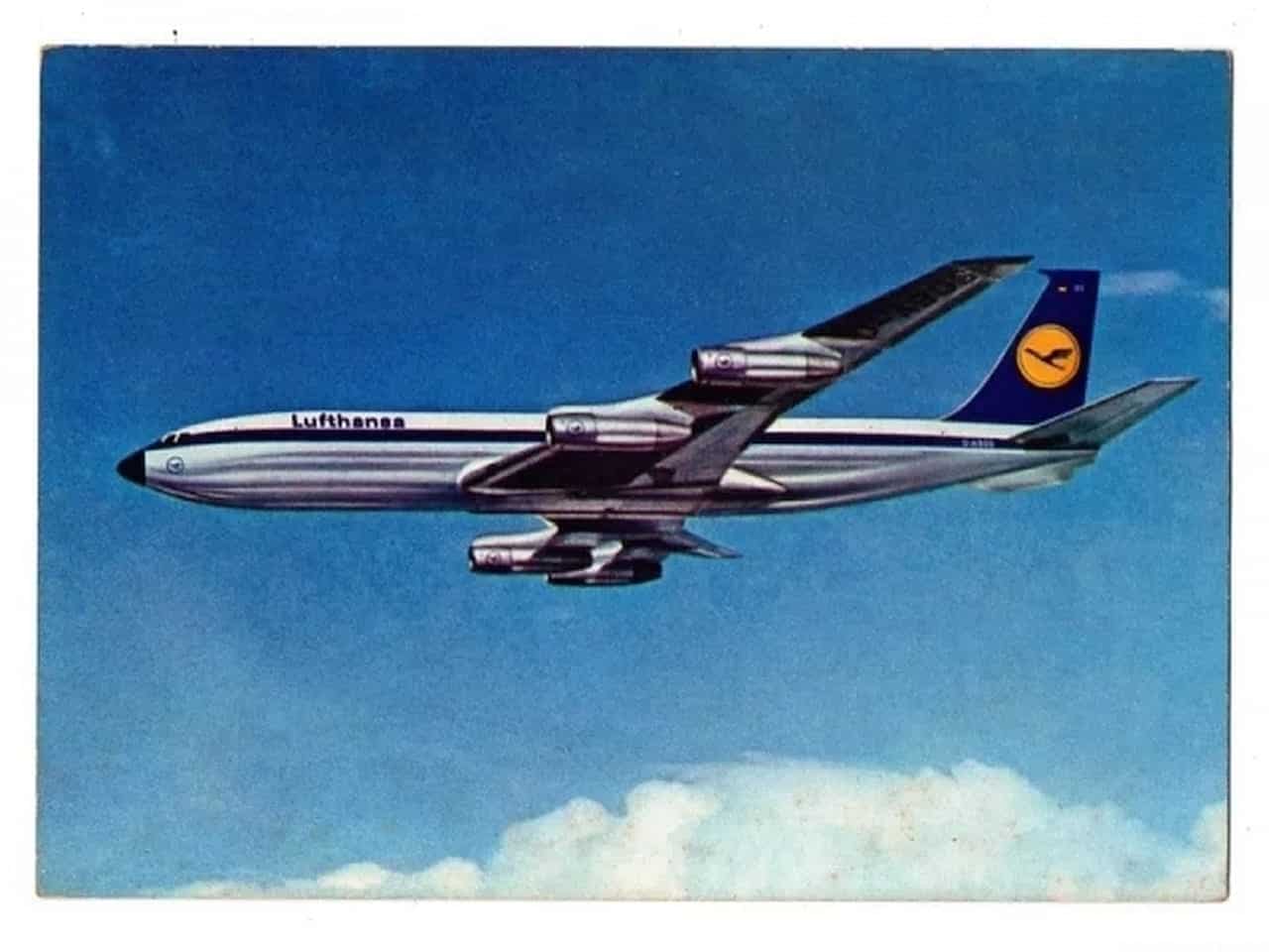 | Casa do Colecionador Cartao Postal Aviao Boeing 707 Lufthansa Anos 80