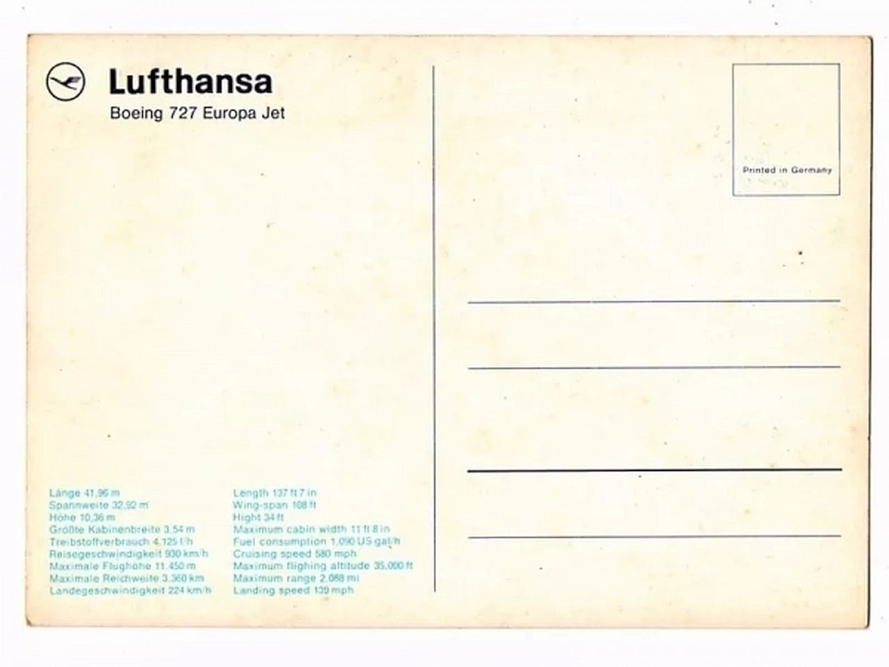 | Casa do Colecionador Cartao Postal Aviao Boeing 727 Europa Jet Lufthansa Anos 80
