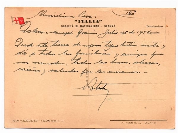| Casa do Colecionador Cartão Postal Navio M/N Augustus - Italia Societa di Navigazione - Anos 50