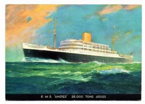 Cartão Postal Navio RMS Andes - Royal Mail Lines - Anos 50