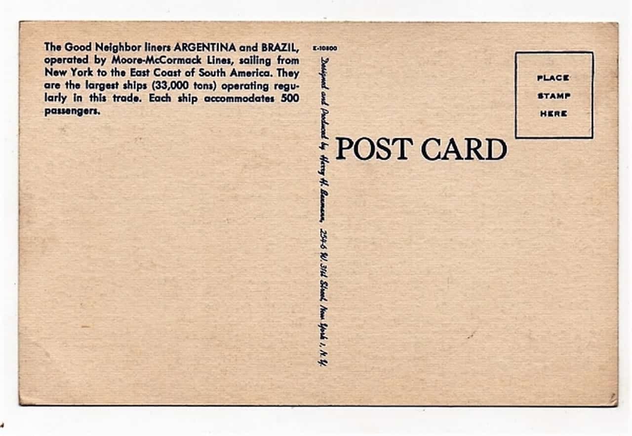 | Casa do Colecionador Cartão Postal Navio SS Argentina / SS Brazil - Moore McCormack Lines - Anos 40