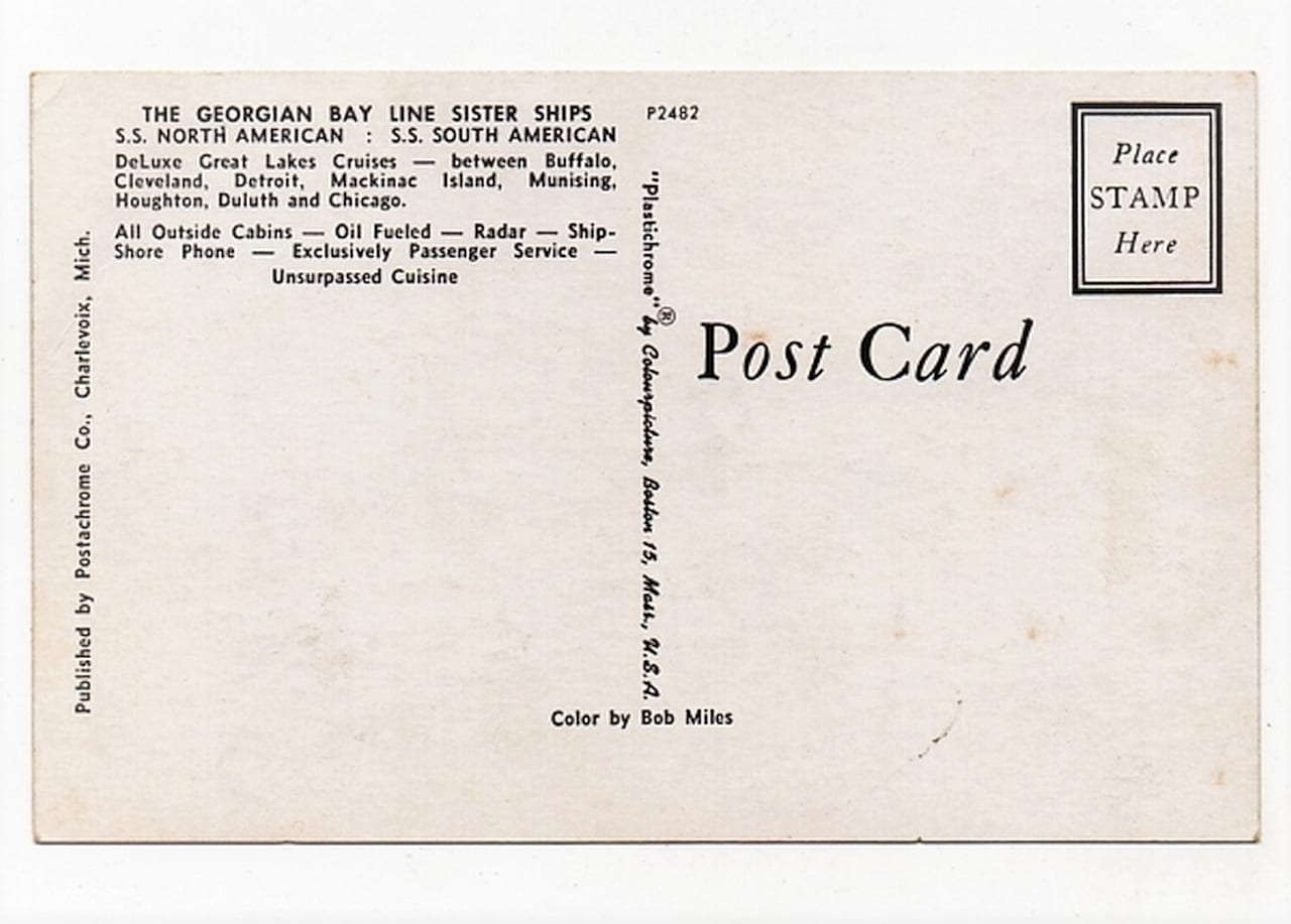 | Casa do Colecionador Cartão Postal Navio SS North American - The Georgian Bay Line - Anos 60