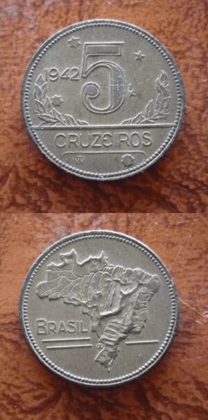 MOEDA 5 CRZS. 1942 BRONZE-ALUMÍNIO DATA ESCASSA