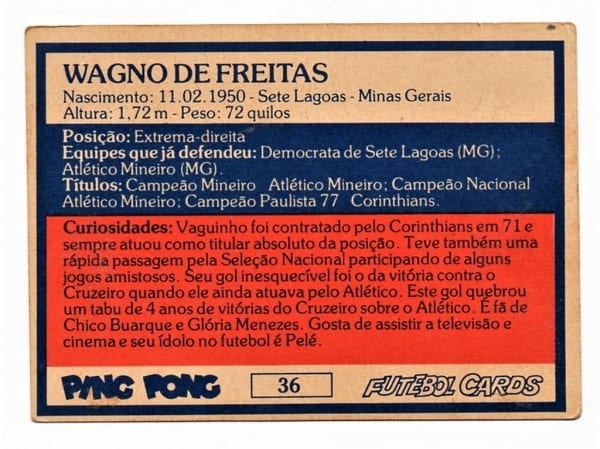 Ping Pong Futebol Cards Sport Clube Corinthians Paulista - Nº 36 - Vaguinho