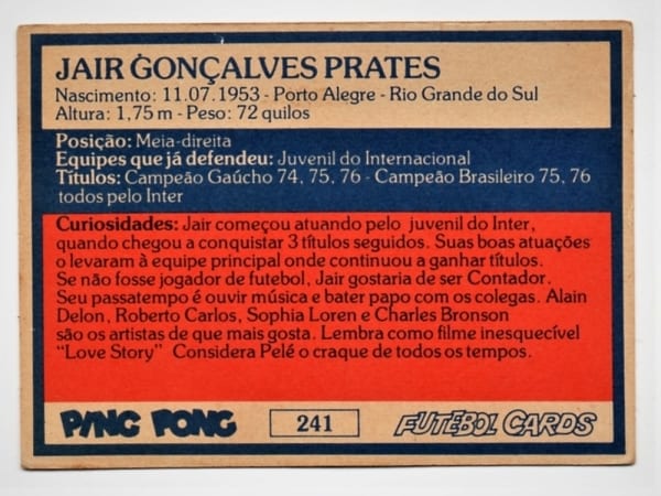 | Casa do Colecionador Ping Pong Futebol Cards Sport Clube Internacional - Nº 241 - Jair