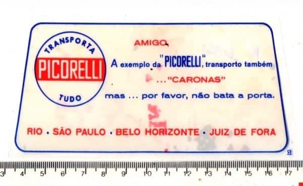 | Casa do Colecionador Plastico Adesivo - Transportadora Picorelli - Rio - SP - B Horizonte - Juiz de Fora - Anos 70
