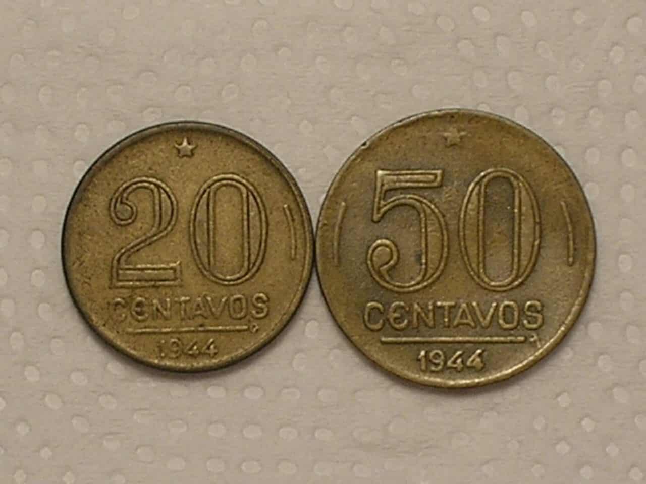 | Casa do Colecionador 20 e 50 centavos - 1944 Sem a Sigla - Bz/al - Cod. 140.3