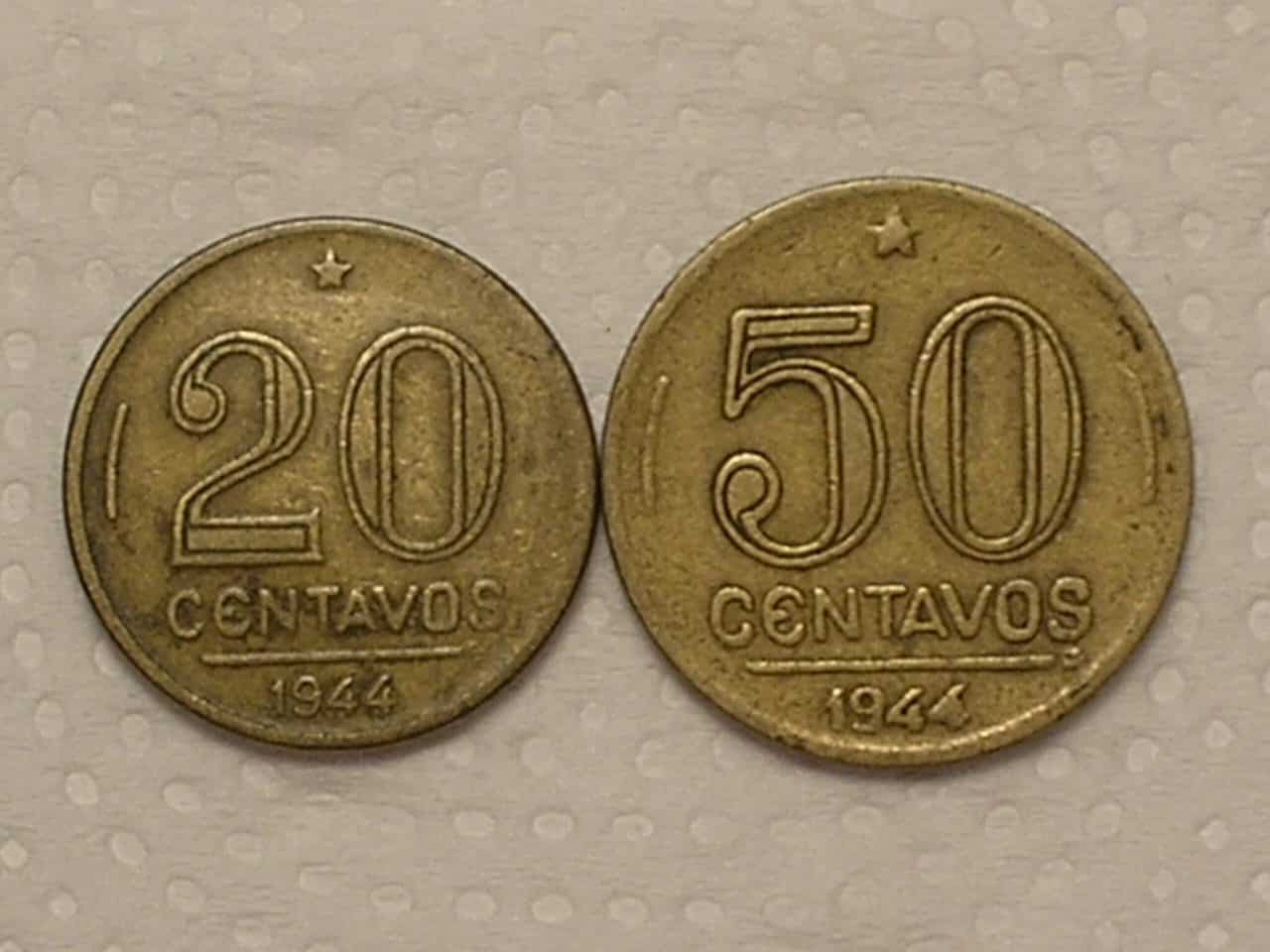 | Casa do Colecionador 20 e 50 centavos - 1944 Sem a Sigla - Bz/al - Cod. 140.4