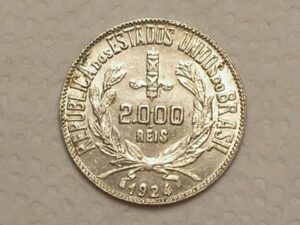 2.000 Réis - 1924 / Busto / S/Flor / Prata / Cod.370