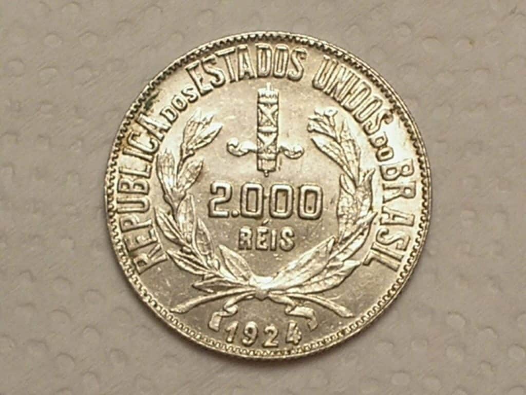 | Casa do Colecionador 2.000 Réis - 1924 / Busto / S/Flor / Prata / Cod.370