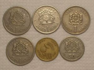 6 Moedas antigas de Marrocos datas de 1965/1975/1987 / Cod. 240