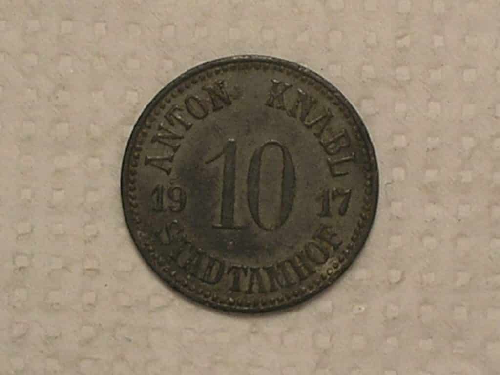 | Casa do Colecionador Alemanha Notgeld 10 Stadtamhof 1917 1a Guerra Mundial Metal Zinco Soberba Cod240