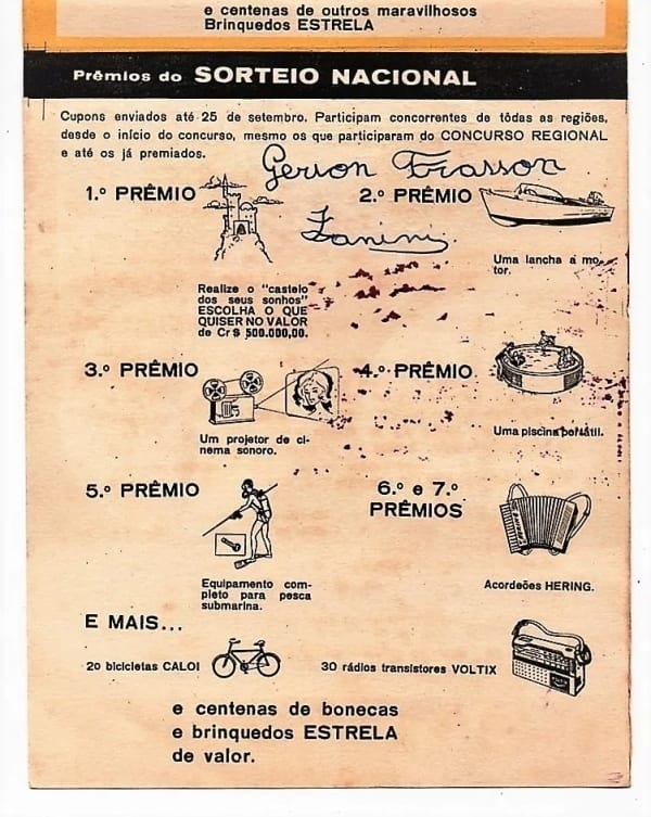 | Casa do Colecionador Antigo Cupom do Concurso Jubileu dos Brinquedos Estrela - 1962 - Brinquedo Antigo