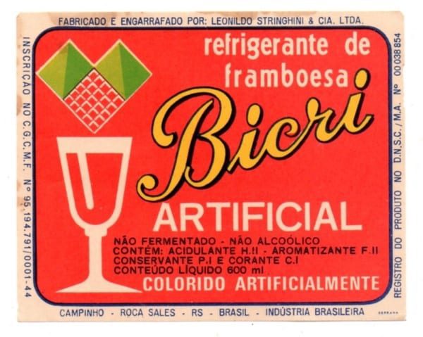 | Casa do Colecionador Antigo Rotulo Refrigerante Frambroesa Bicri - Leonildo Stringhini & Cia Ltda. - Anos 60