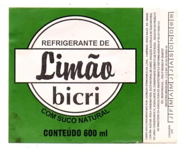 | Casa do Colecionador Antigo Rotulo Refrigerante Limão Bicri Com Suco Natural 600 ml - Leonildo Stringhini & Irmãos - RS