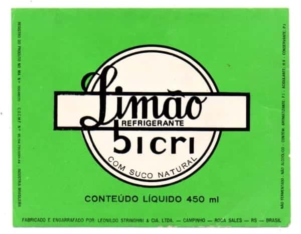 | Casa do Colecionador Antigo Rotulo Refrigerante Limão Bicri Com Suco Natural - Leonildo Stringhini & Irmãos - RS