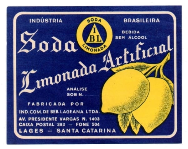 | Casa do Colecionador Antigo Rotulo Refrigerante Soda Limonada Artificial - Ind. Com. de Bebidas Lageana - Lages - SC - Anos 60