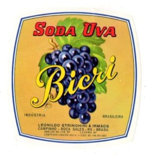 Antigo Rotulo Refrigerante Soda Uva Bicri - Leonildo Stringhini & Irmãos - RS