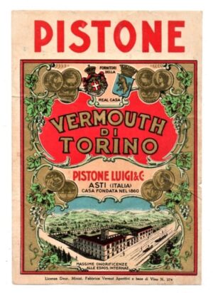 Antigo Rotulo Vermute Di Torino Pistone - Anos 50 - Vermouth