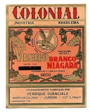 Antigo Rotulo Vinho Branco Niagara Seco Colonial Anos 50