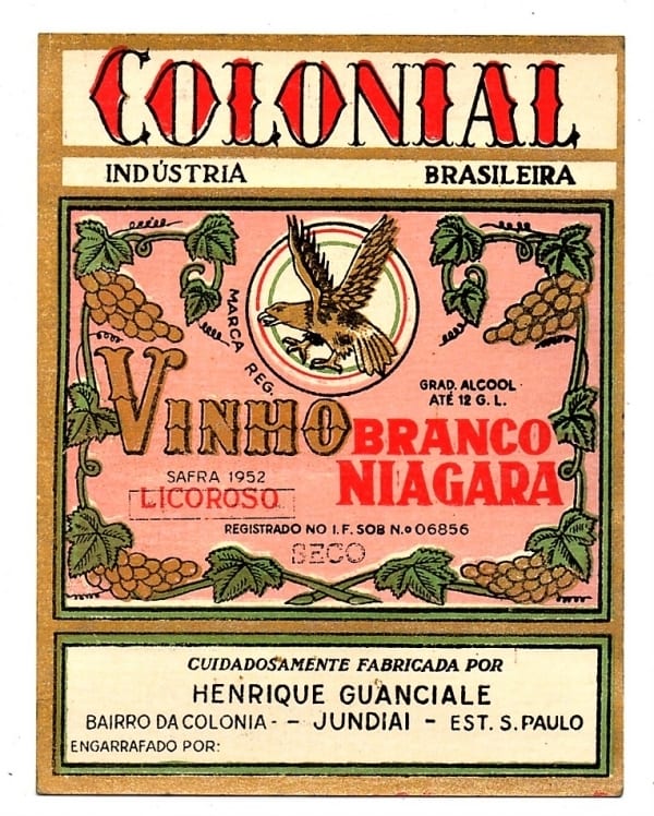 | Casa do Colecionador Antigo Rotulo Vinho Branco Niagara Seco Licoroso Colonial Anos 50