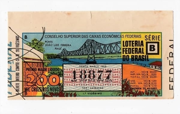 | Casa do Colecionador Bilhete Loteria Federal Brasil - Ponte Luiz Ferreira ( PI ) - Março de 1968