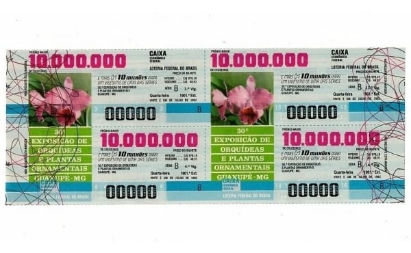 | Casa do Colecionador Bilhete Loteria Federal Brasil - Prova Numeração Zerada - 30 Exposição de Orquideas de Guaxupe - 1982