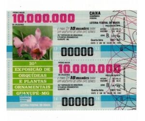Bilhete Loteria Federal Brasil - Prova Numeração Zerada - 30 Exposição de Orquideas de Guaxupe - 1982