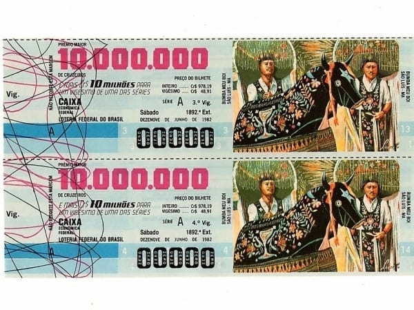 | Casa do Colecionador Bilhete Loteria Federal Brasil - Prova Numeração Zerada - Bumba Meu Boi - São Luiz - MA -1982