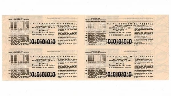 | Casa do Colecionador Bilhete Loteria Federal Brasil - Prova Numeração Zerada - Carnaval - 1974