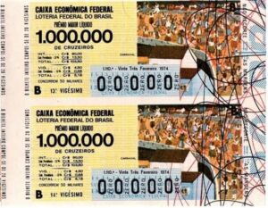 Bilhete Loteria Federal Brasil - Prova Numeração Zerada - Carnaval - 1974