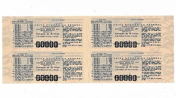 | Casa do Colecionador Bilhete Loteria Federal Brasil - Prova Numeração Zerada - Esculturas Populares - Pernambuco - 1974