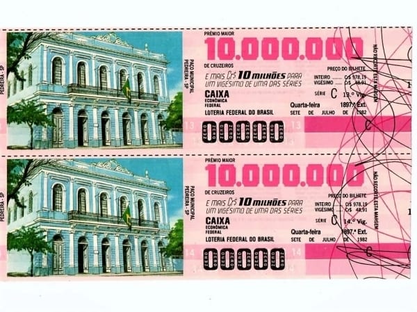 | Casa do Colecionador Bilhete Loteria Federal Brasil - Prova Numeração Zerada - Pedreira - SP - Paço Municipal - 1982