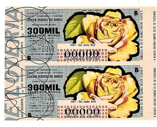 | Casa do Colecionador Bilhete Loteria Federal Brasil - Prova Numeração Zerada - Rosa - Flor -1970