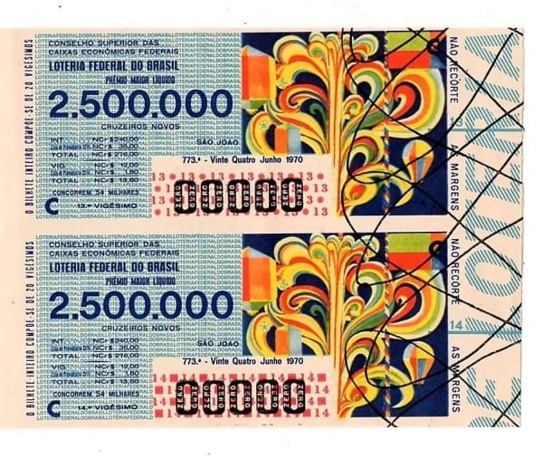 | Casa do Colecionador Bilhete Loteria Federal Brasil - Prova Numeração Zerada - São João - 1970