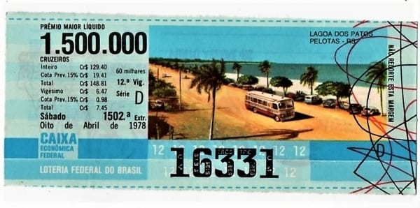 Bilhete Loteria Federal Do Brasil Lagoa Dos Patos - Pelotas ( RS ) - 1978