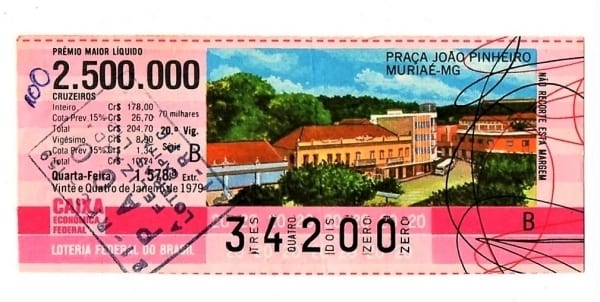 | Casa do Colecionador Bilhete Loteria Federal Do Brasil Praça Joao Pinheiro - Muriaé - MG - 1978
