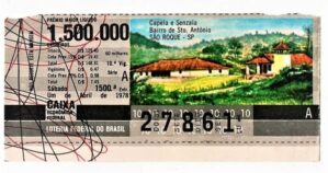 Bilhete Loteria Federal Do Brasil Senzala e Capela Bairro Santo Antonio - São Roque - SP - 1978