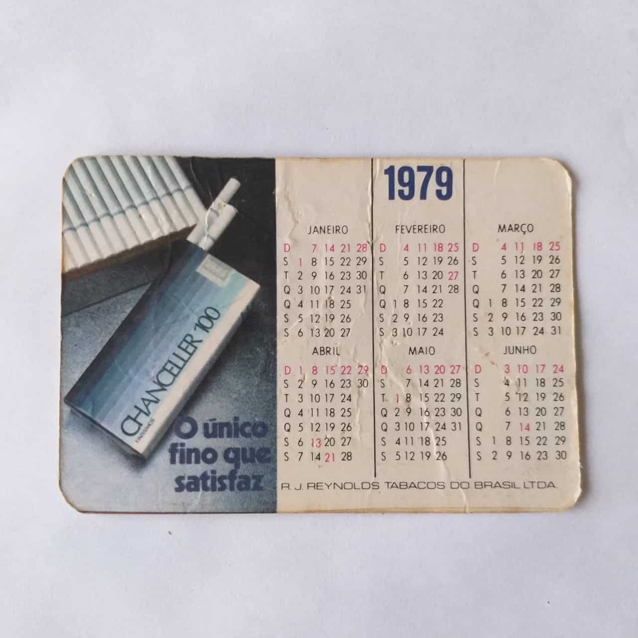 Calendário de Bolso (Tema Cigarro) Chanceler e Vila Rica - Ano 1979