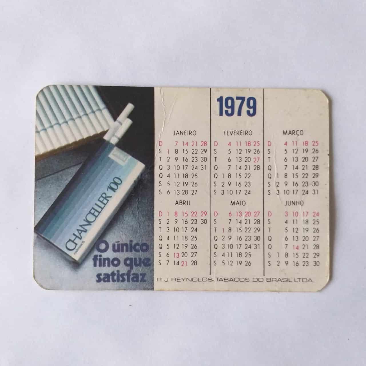 Calendário de Bolso (Tema Cigarro) Chanceler e Vila Rica - Ano 1979