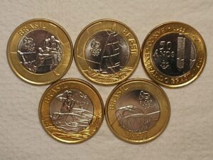Completo 2º Conjunto das Olimpíadas - 2015, Basquete, Vela, Paracanoagem e Rugby + 50 anos Bco Central / Série esgotada / Flor de Cunho / Cod. 170.2