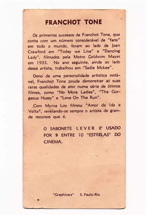 | Casa do Colecionador Estampas Lever Astros Do Cinema - Franchot Tone - Anos 40