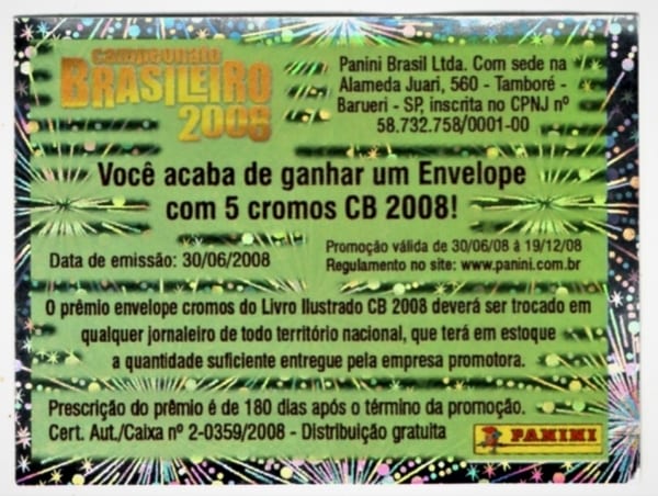 | Casa do Colecionador Figurinha Vale Brinde - Campeonato Brasileiro 2008 - Panini