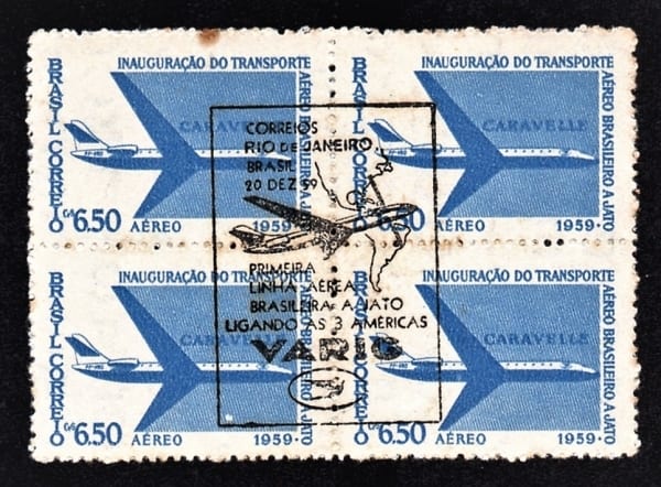 | Casa do Colecionador Filatelia - Carimbo Comemorativo Varig 1 Linha Brasileira a Jato Sobre Quadra Inauguração do Transporte Aereo Brasileiro a Jato - 1959