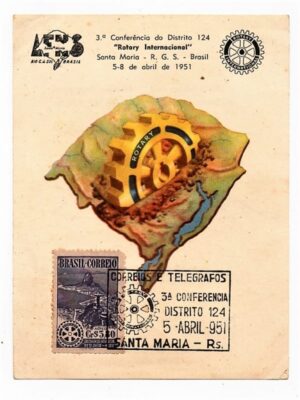 Filatelia - Folhinha com Carimbo Comemorativo 3 Conferencia Distrito 124 Rotary Internacional - Santa Maria ( RS ) - 1951