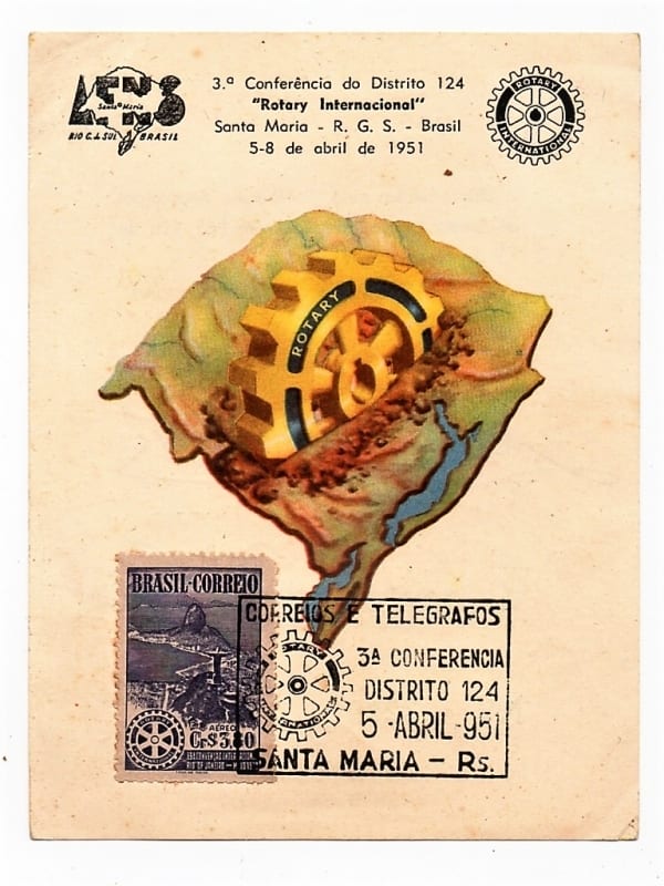 | Casa do Colecionador Filatelia - Folhinha com Carimbo Comemorativo 3 Conferencia Distrito 124 Rotary Internacional - Santa Maria ( RS ) - 1951
